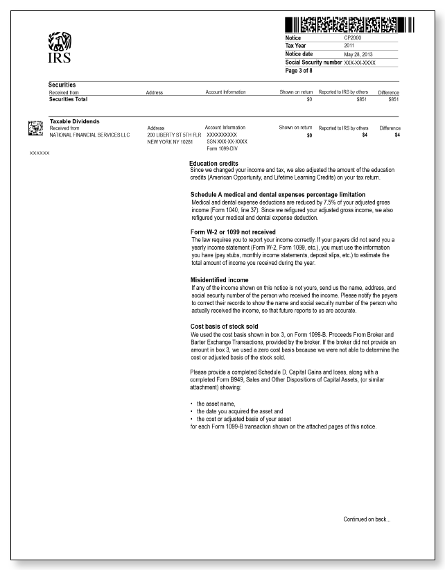 IRS Audit Letter CP2000 - Sample 1 