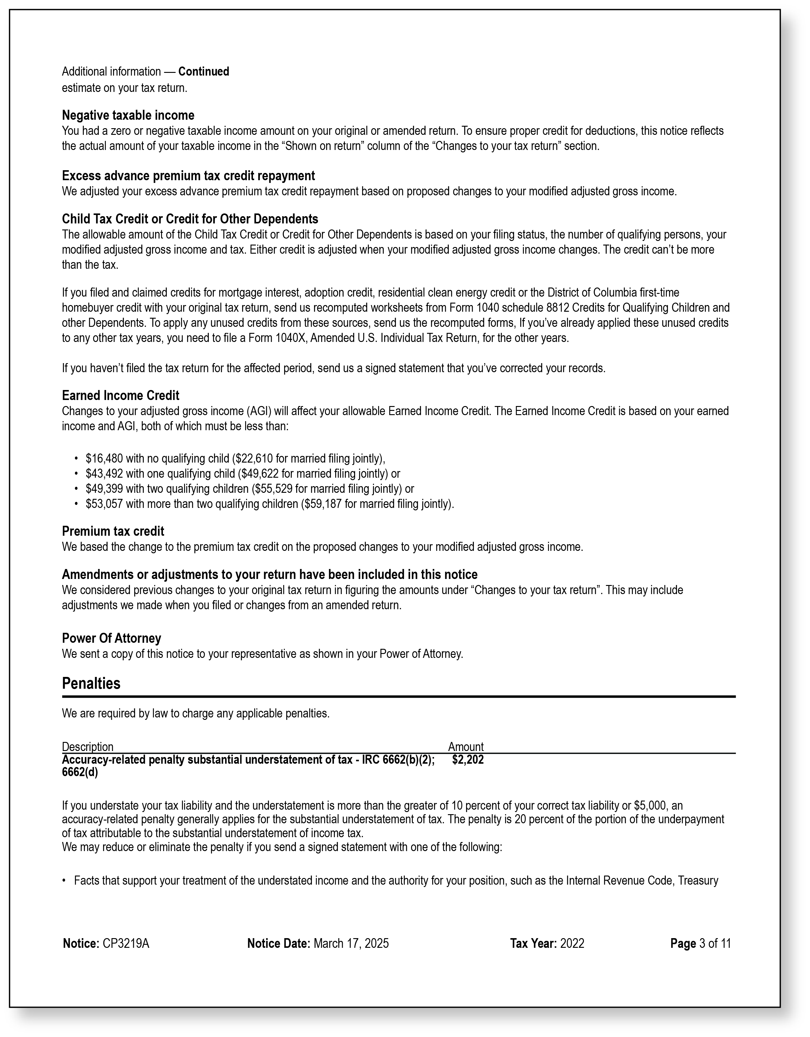 IRS Audit Letter CP3219A - Sample 3