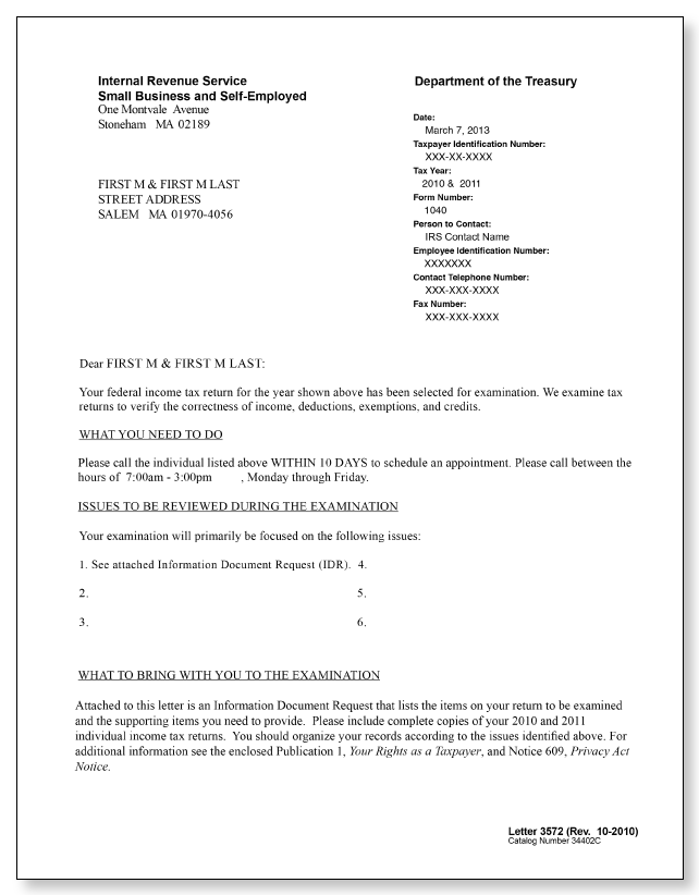 IRS Audit Letter 3572 - Sample 1