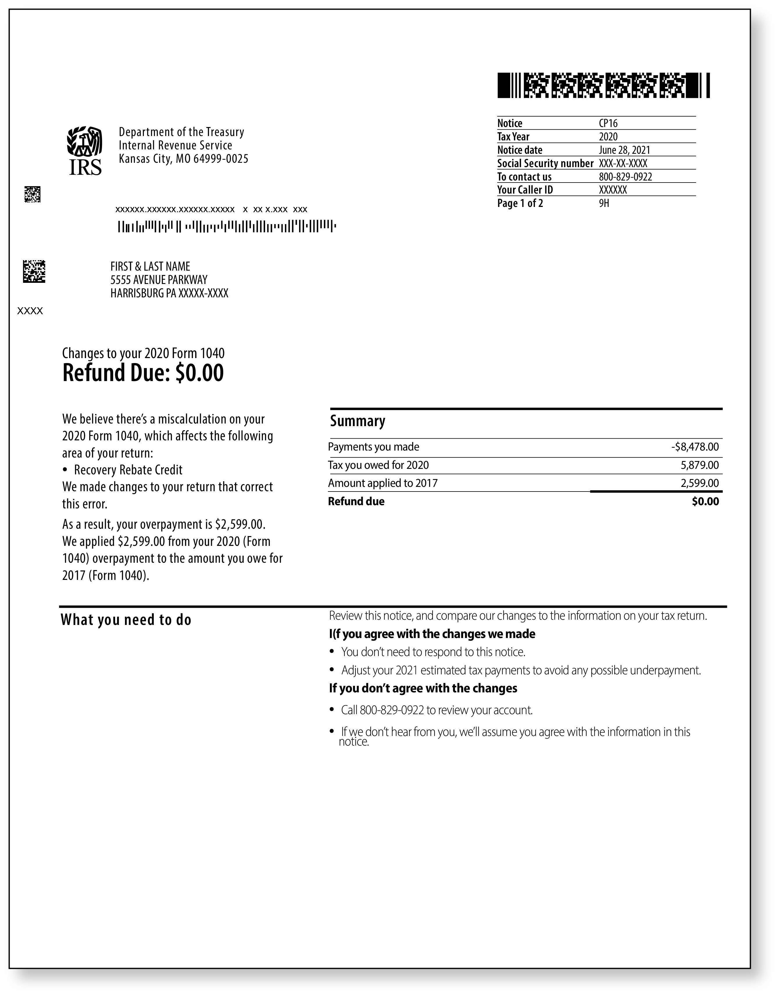 IRS Audit Letter CP16 – Sample 1