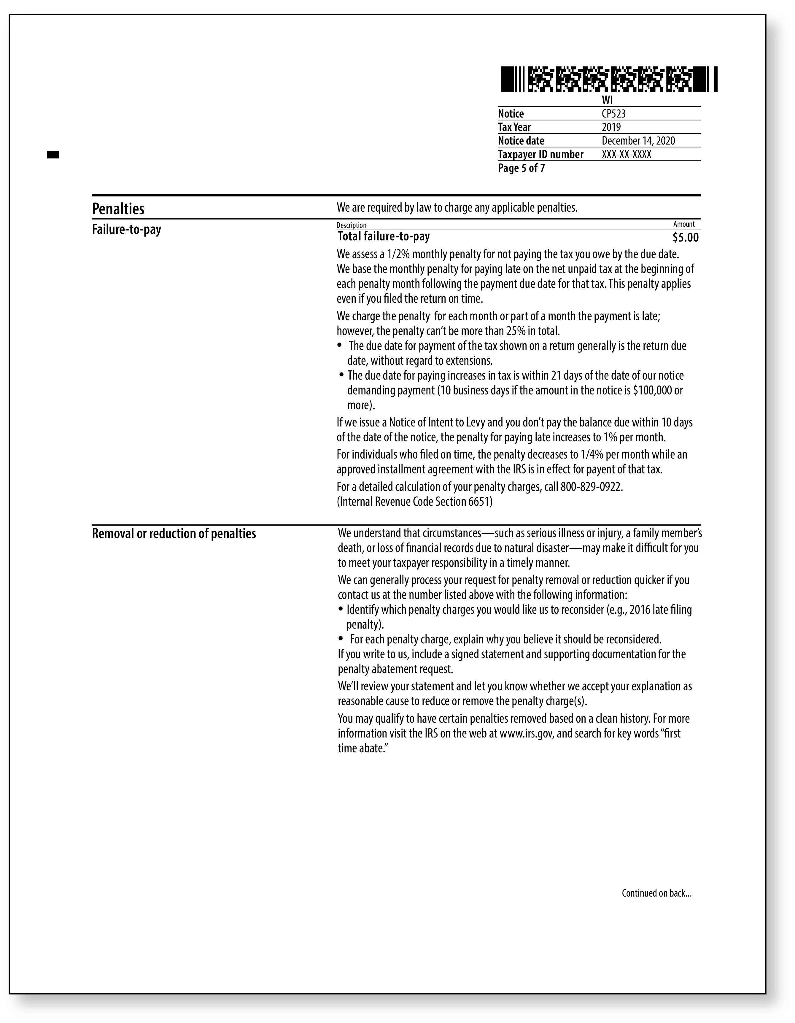 IRS Audit Letter CP523 – Sample 1