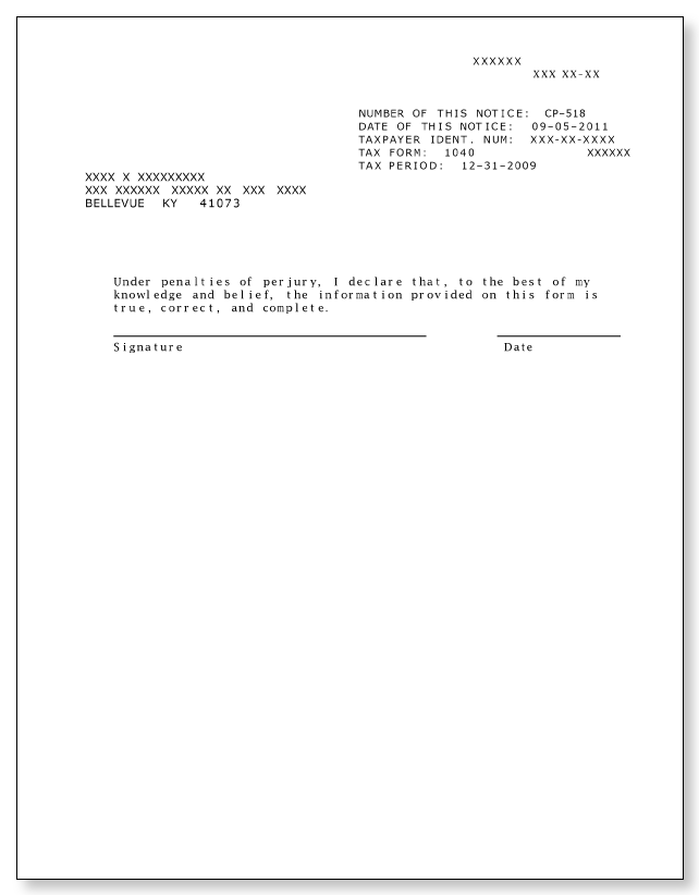 IRS Audit Letter CP518 - Sample 1 