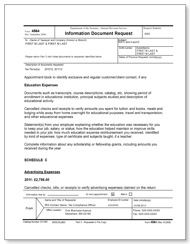 IRS Audit Letter 3572 - Sample 1