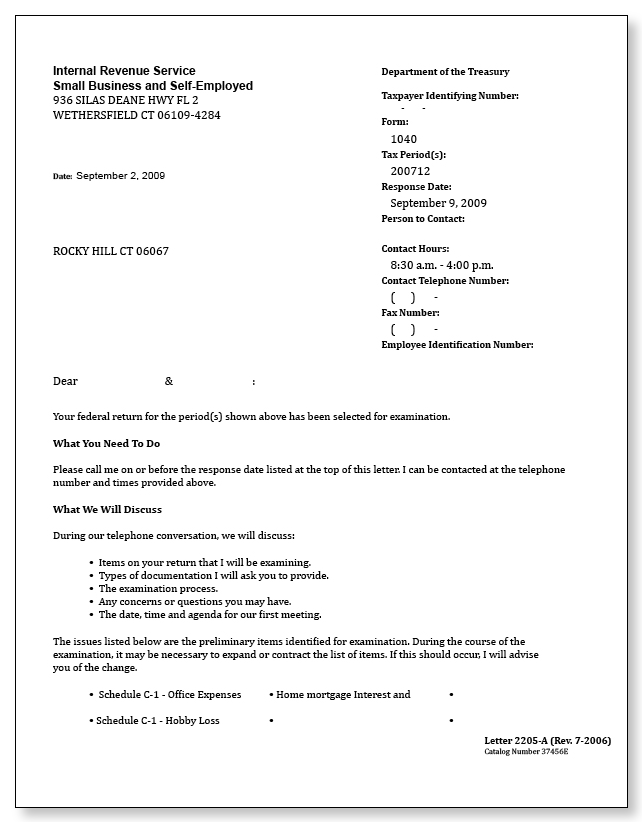 IRS Audit Letter 2205-A - Sample 10