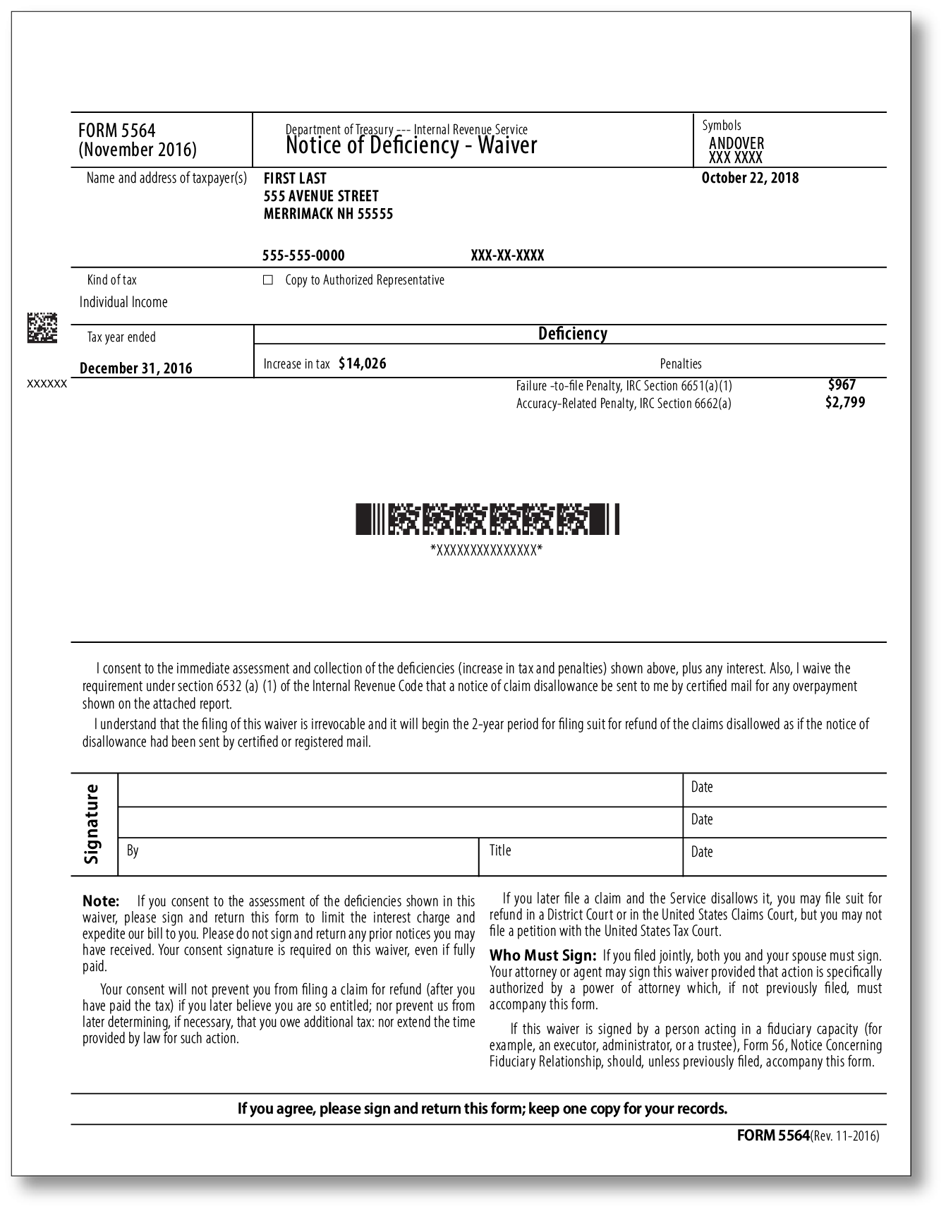 IRS Audit Letter CP3219A - Sample 2