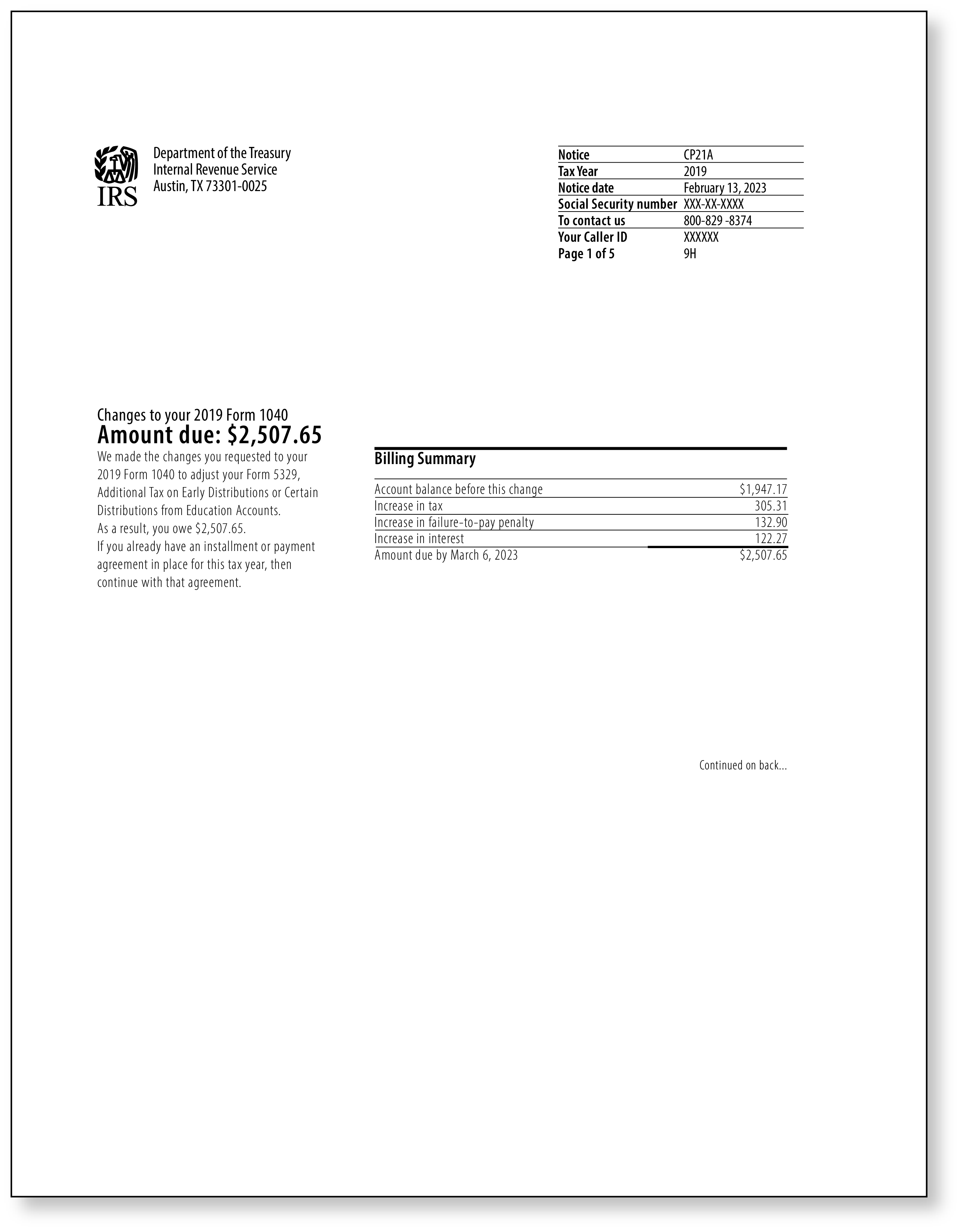 IRS Audit Letter CP21A - Sample 1