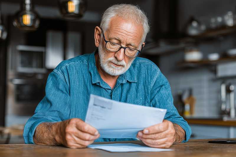 Concerned man looking at a letter