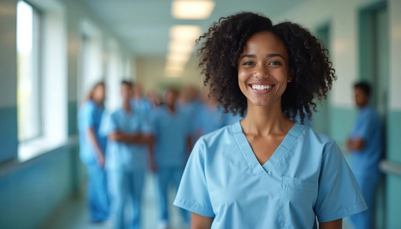 Nurse standing in a hallway