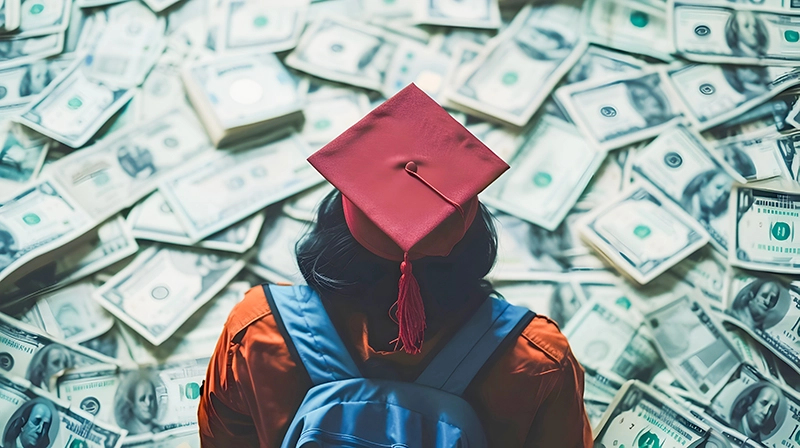 College graduation looking at a large expanse of money