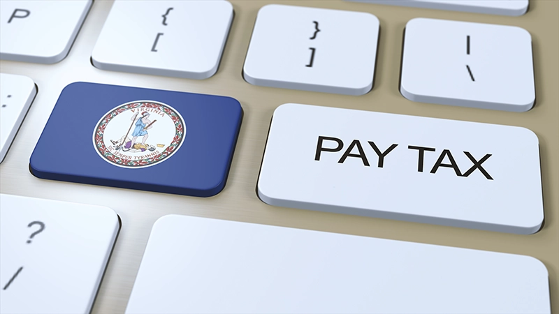 Virginia and Pay Tax buttons on a keyboard