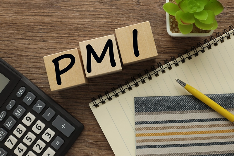 PMI written on blocks with paper and calculator in then background