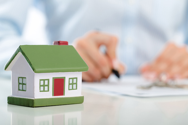 House with person doing paperwork in the background